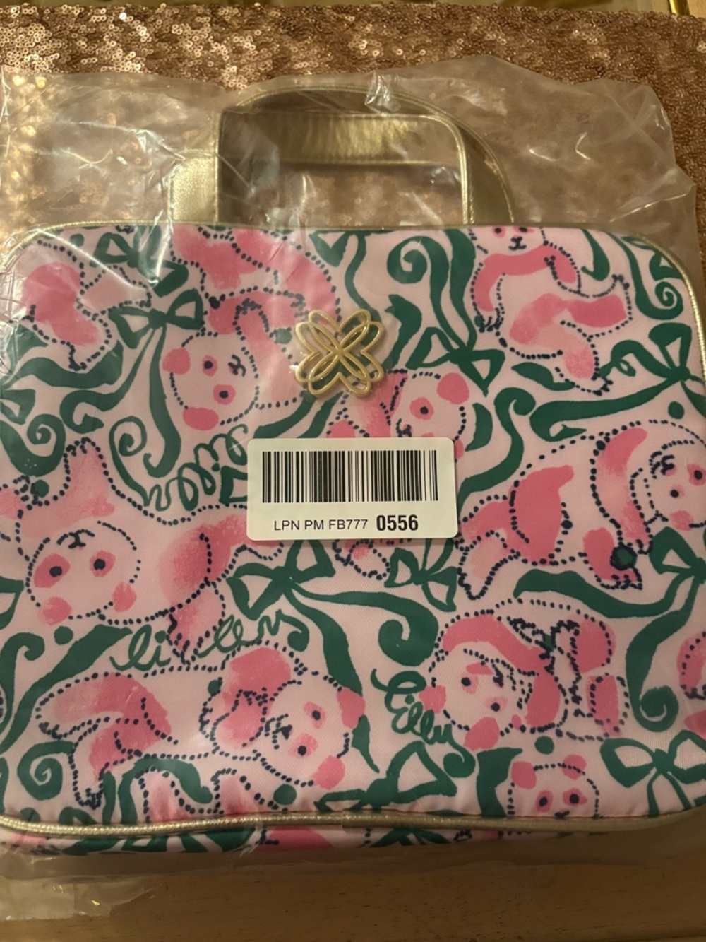 NWT Lilly Pulitzer Constance Cosmetic Case in pink Quartz Panda n Bows msrp $88 - Picture 9 of 12